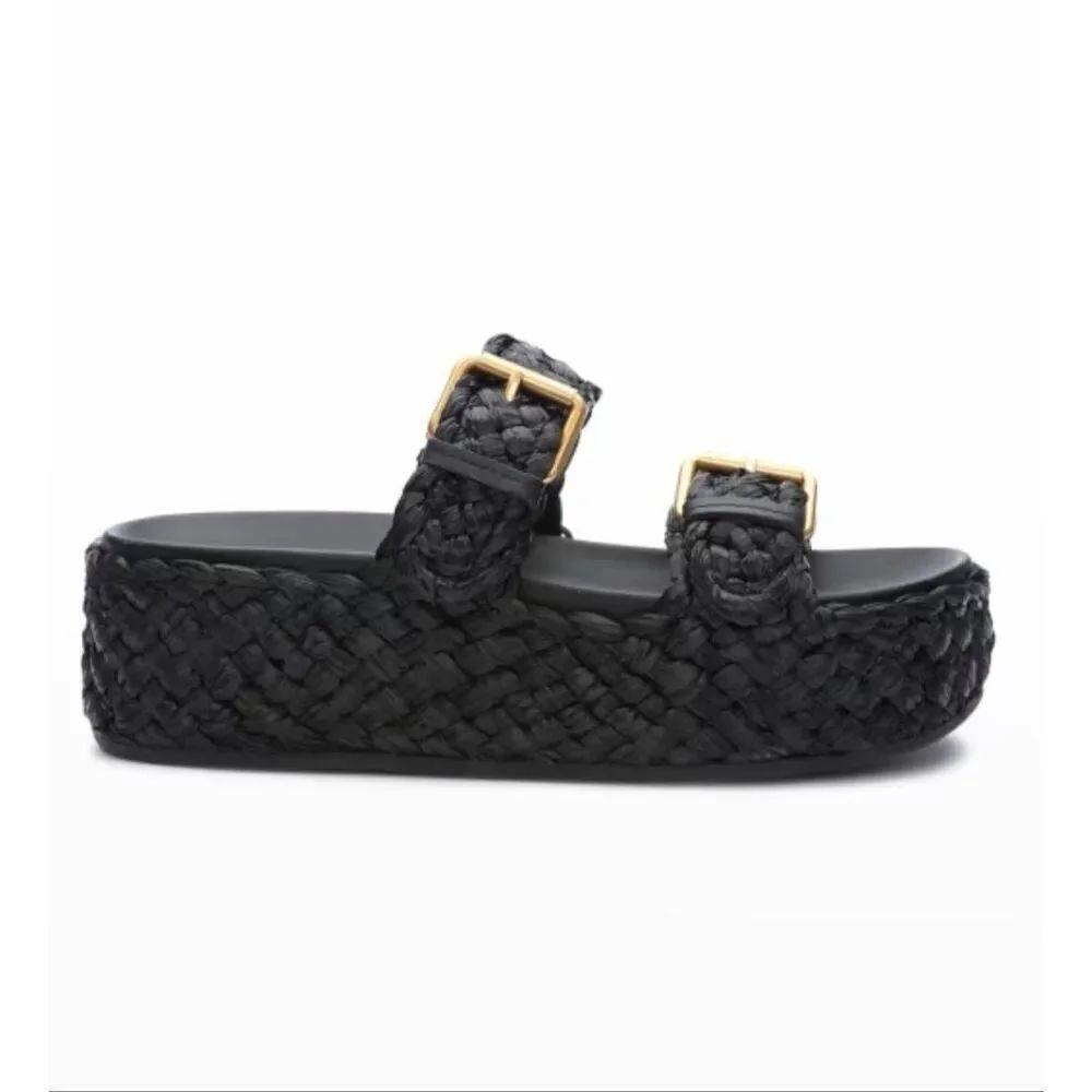 Ash Ziggy Raffia Platform Sandals | Black in 38